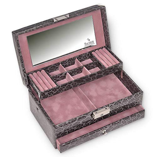 Preisvergleich Produktbild SACHER Schmuckkoffer Helen / Animal / grau / Handmade in Germany / Schmuckaufbewahrung