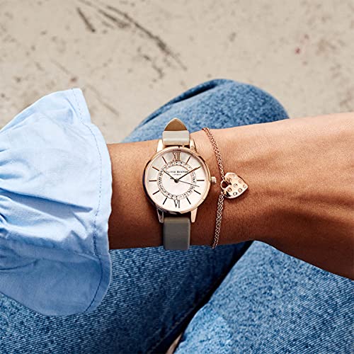 Image of Olivia burton Wonderland Qtz Basic White Mother of Pearl & Stone Round Dial Women's Watch|Steel Grey Leather Material|Grey Color Band - OB16WD92