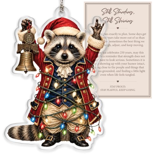 Funny Raccoon Christmas Ornament - USA 250th Anniversary Raccoon Ornament 1776-2026 - Patriotic Christmas Ornaments - Liberty Bell Decor - Xmas Gift for Animal Lovers