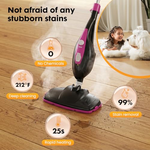 Image of NEWBULIG 14-in-1 Steam Mop, Powerful Detachable Handheld Steam Cleaner for Floor Cleaning with 2 Washable Pads, 16.4 FT Cord, Multi-Purpose Floor Steamer for Hardwood, Clothes, Carpet, Tile, Grout