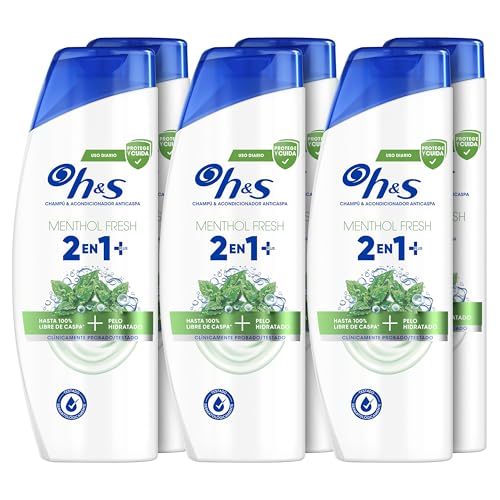 H&S Menthol Fresh Champú y Acondicionador Anticaspa Todo En Uno 6x300ml, Hasta 100% De Protección Anticaspa + Pelo Hidratado, Clínicamente Probado, Para Uso Diario, Frescura Con Aroma A Mentol