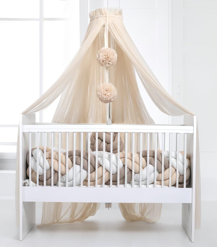 Baby Fancyroom Dosel para cama de bebé, mosquitera, cama auxiliar, decoración de habitación de bebé, dosel para habitación infantil, de tul premium (beige claro)
