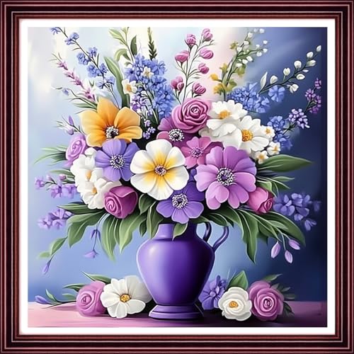 Image of Redxing Stamped Cross Stitch Kits Full Range of Embroidery Starter Kits- Needlepoint Counted Cross Stitch Kits for Beginner Adults 11CT Printed Embroidery Kit-Colorful Flowers 18x18 inch