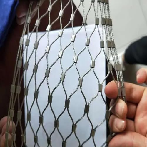 JHIAADEY ステンレスロープネット, 304 ワイヤーロープ X タイプメッシュ, フェンスワイヤーフレキシブルメタルロープネットロール,動物園の囲いフェンス、バルコニーフェンス、階段フェンス(1*1m/3.3*3.3ft)