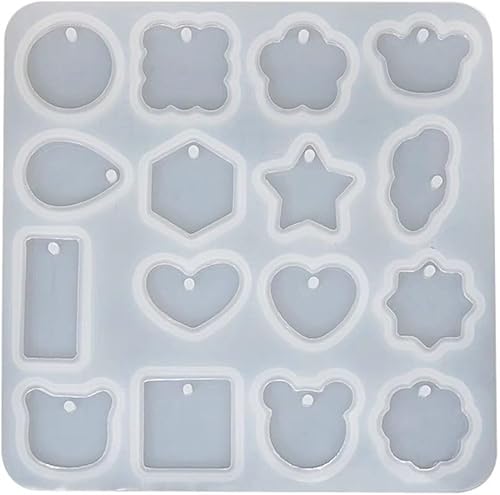 Miniatura 9 de Moldes de silicona para colgantes, 16 piezas, variedad de moldes geométricos con agujero para colgar, molde de resina UV para joyería, moldes para