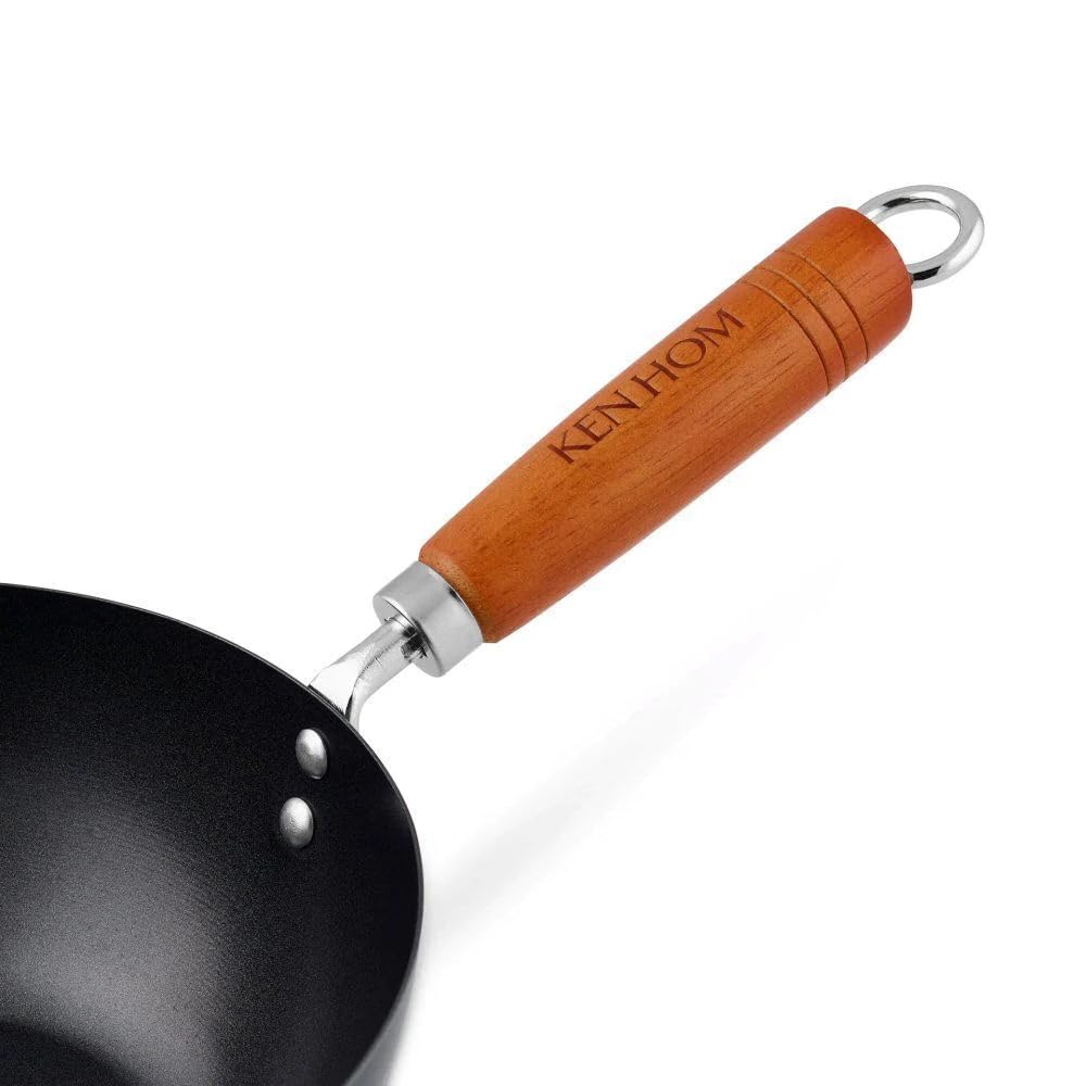 Ken Hom Classic Wok ze Stali Węglowej, Czarny/Drewniany, 35 cm