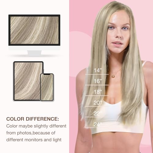 Image of GOO GOO Sew in Hair Extensions Real Human Hair, Weft Hair Extensions Human Hair, #18F /60A Balayage Light Wheat Platinum Blonde 22inch 110g, Weft Bundles Straight Silky Remy Hair