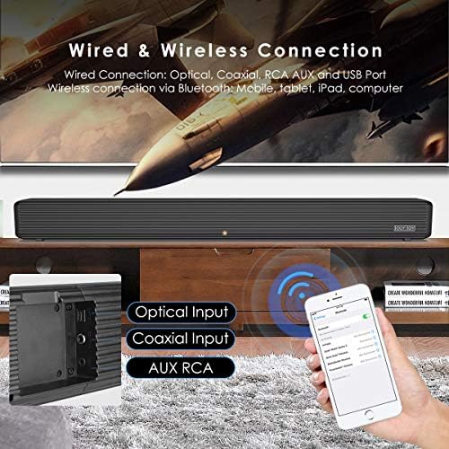 JOLY JOY Sound Bars for TV, 90W TV Sound Bar Wireless Audio Speaker and Wired Home Theater Speaker System (Bluetooth 2.1-Channel, Remote Control, Wall Mountable)