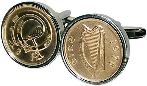 Cufflinks Rhodium Plated 1978 Birthday for Men- 1978 - Irish 1/2p Coin Cufflinks