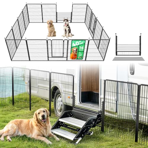 Image of FXW Rollick Dog Playpen with RV Step Grid for RV Camping, 40 inch H, 16 Panels