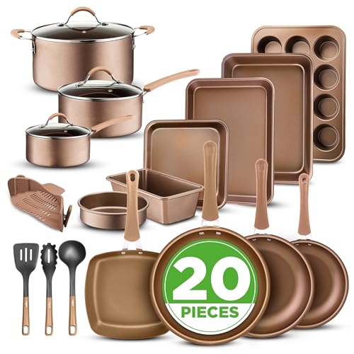 Nutrichef 20 Piece Professional Home Kitchen Cookware and Bakeware, Pots...