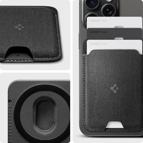 Image of Spigen for MagSafe Wallet, Holds 3 Cards, MagFit Compatible with iPhone 17 /16 /15 /14 /13 /12 Models, Pixel 10 Series, MagSafe-Cases, Pixelsnap, Plaud Note & More, Card Holder - Fabric Black (3-Cards)