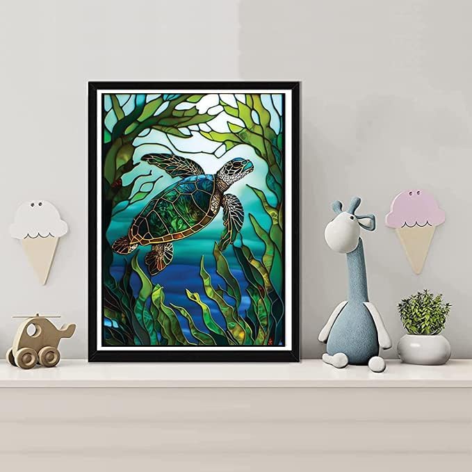 Miniatura 2 de KTHOFCY Kits de pintura de diamantes 5D para adultos y niños, diseño de tortuga marina, taladro completo, bordado de punto de cruz, pinturas de