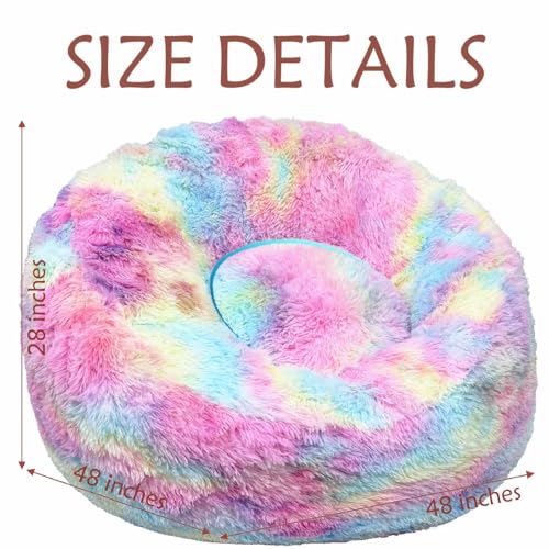Image of Plush Faux Fur Bean Bag Chairs, Memory Foam Filled Sofa Chair Shape Bean Bag for Adults /Teens /Kids, Ultra-Soft Lazy Sofa for Living Room Bedroom College Dorm, Rainbow