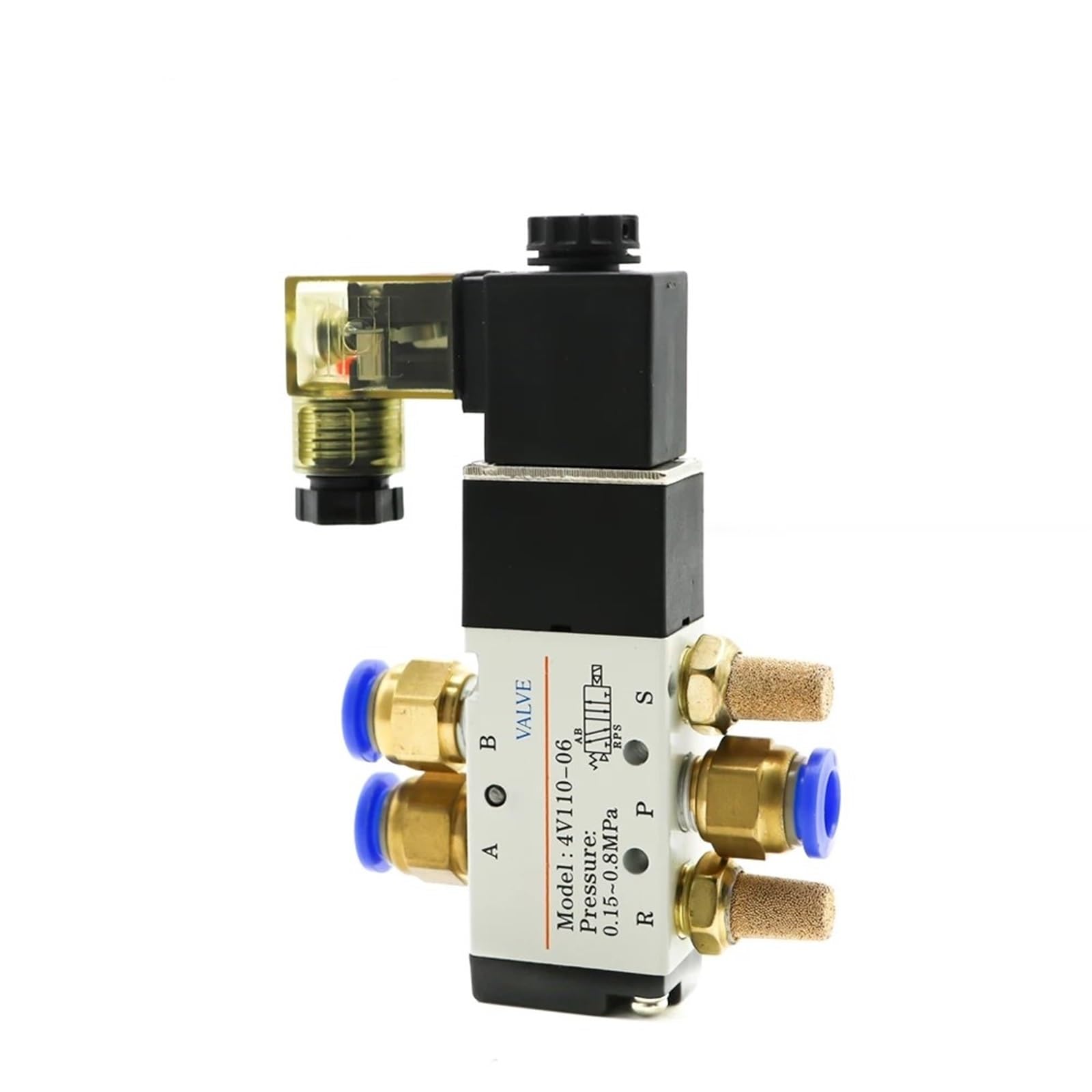 Pneumatyczny zawór elektromagnetyczny 4V110-06, 1/8 cala, 5-drożny port, 2 pozycje, elektryczne zawory magnetyczne do gazu i powietrza, DC12V 24V 110 V220V, cewka woltowa (Wire w 8 mm, DC 12