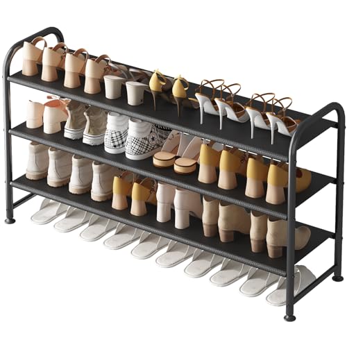 Shoe Rack 3 Tier Long Storage Organizer Wide Metal Shoe Shelf for Closet Entryway Black