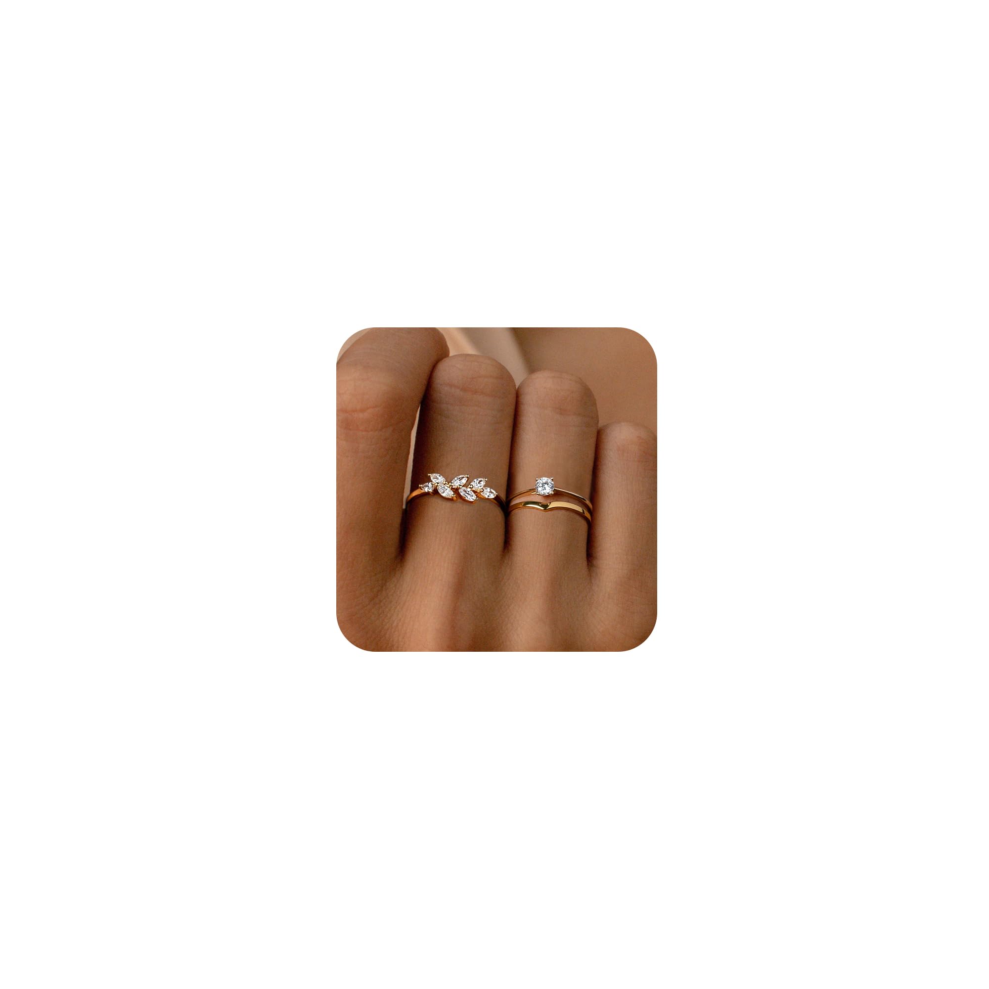 Awvialy Stackable Gold Rings for Women, Dainty 14K Gold Plated Cubic Zirconia Stacking Rings Cute Thin Gold Ring Set Simple Wedding Rings for Women Non Tarnish Trendy Gold Jewelry Size 6 7 8 9