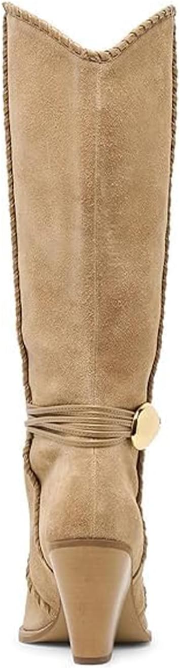 Suede Cowboy Boots for Women Pointed Toe Knee High Cowgirl Boots Chunky Heel Western Boot Dressy Fall Pull on Fashion - Image 8