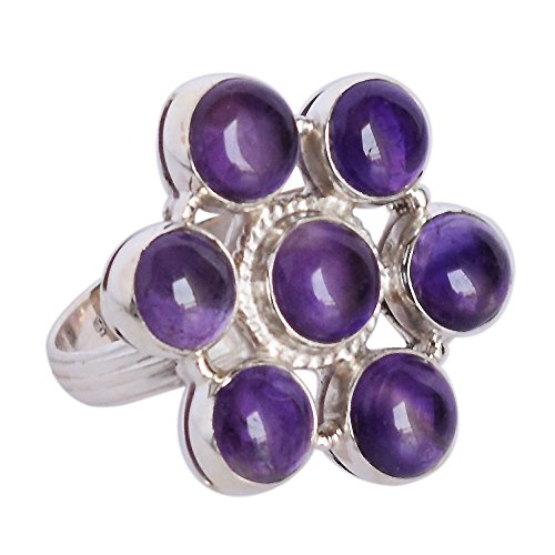 Bague améthyste argent femme avec cabochon violet ovale et bijoux bohème fait main