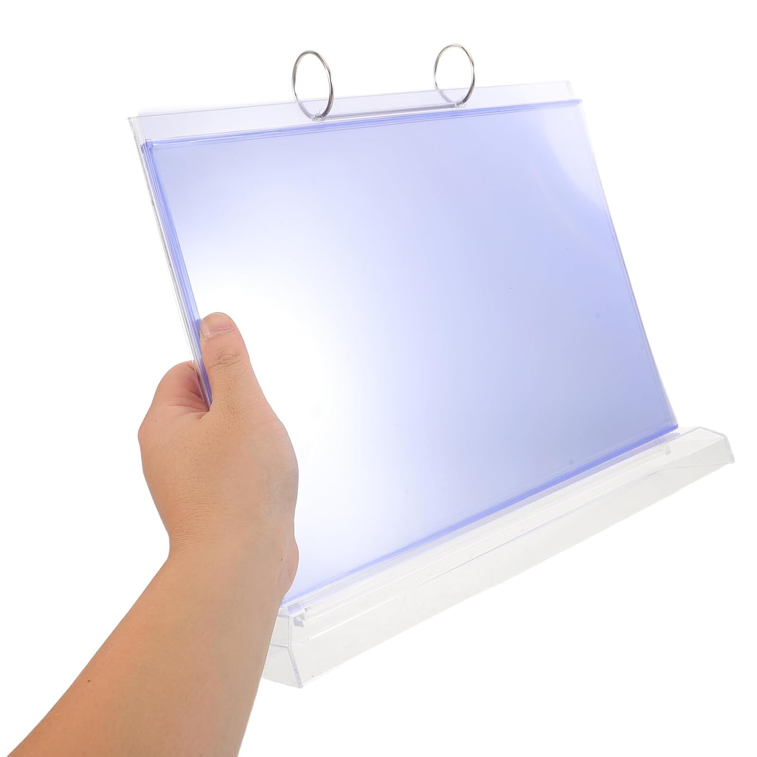 SOLUSTRE Table Menu Display Stand A6 Horizontal Plastic Flip Sign Holder with 6 Double-Sided Pages Detachable Desktop Advertising Display Rack for Restaurant Office Party