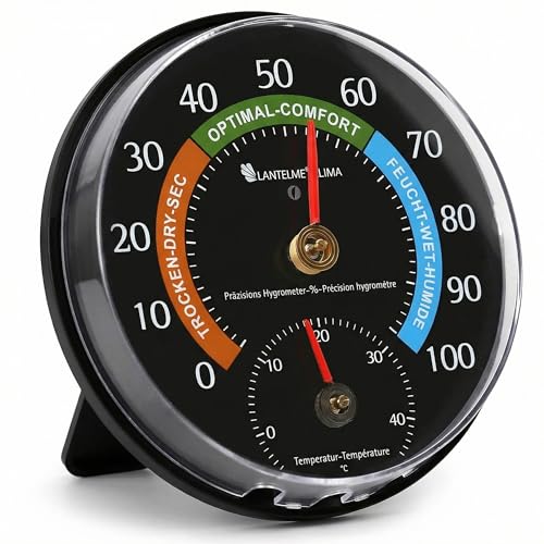 Lantelme Kombi Thermometer Hygrometer Temperatur -5 - + 45°C und Luftfeuchte 0% - 100% rel. Analog | Präzise Anzeigen für Schimmelschutz Raumklima und Heizkosten im Innenbereich