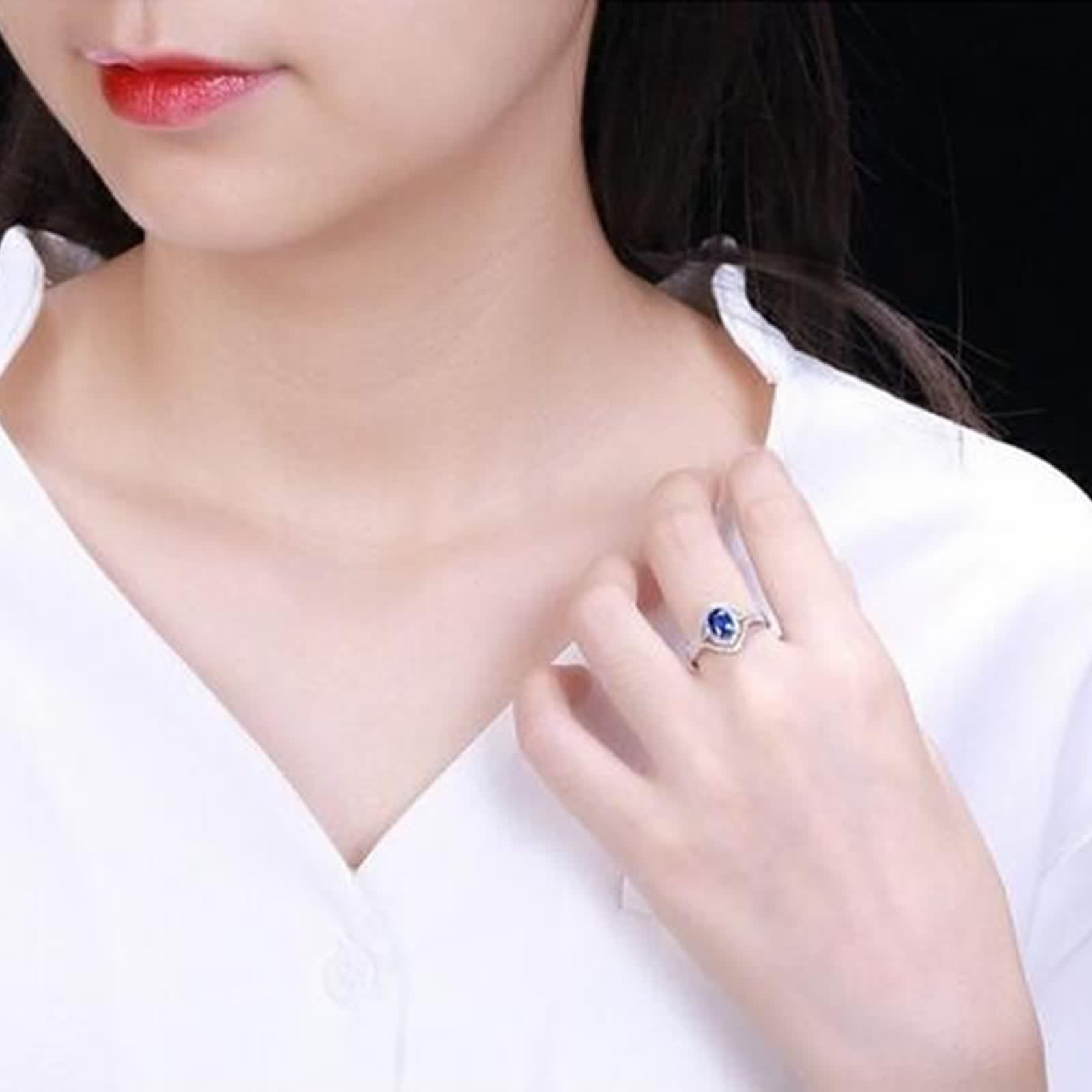 Anello Donna Oro Bianco 18K Vero, Fede Nuziale Blu Zaffiro Creato In Laboratorio Svuotare Oro Bianco con Moissanite Gioielli Di Moda