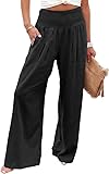 JHTK Linen Pants Women, Palazzo Pants for Women, Maternity Pants, Boho Pants for Women Wide Leg High Waist Casual Loose Summer (US, Alpha, Medium, Regular, Regular, Black)