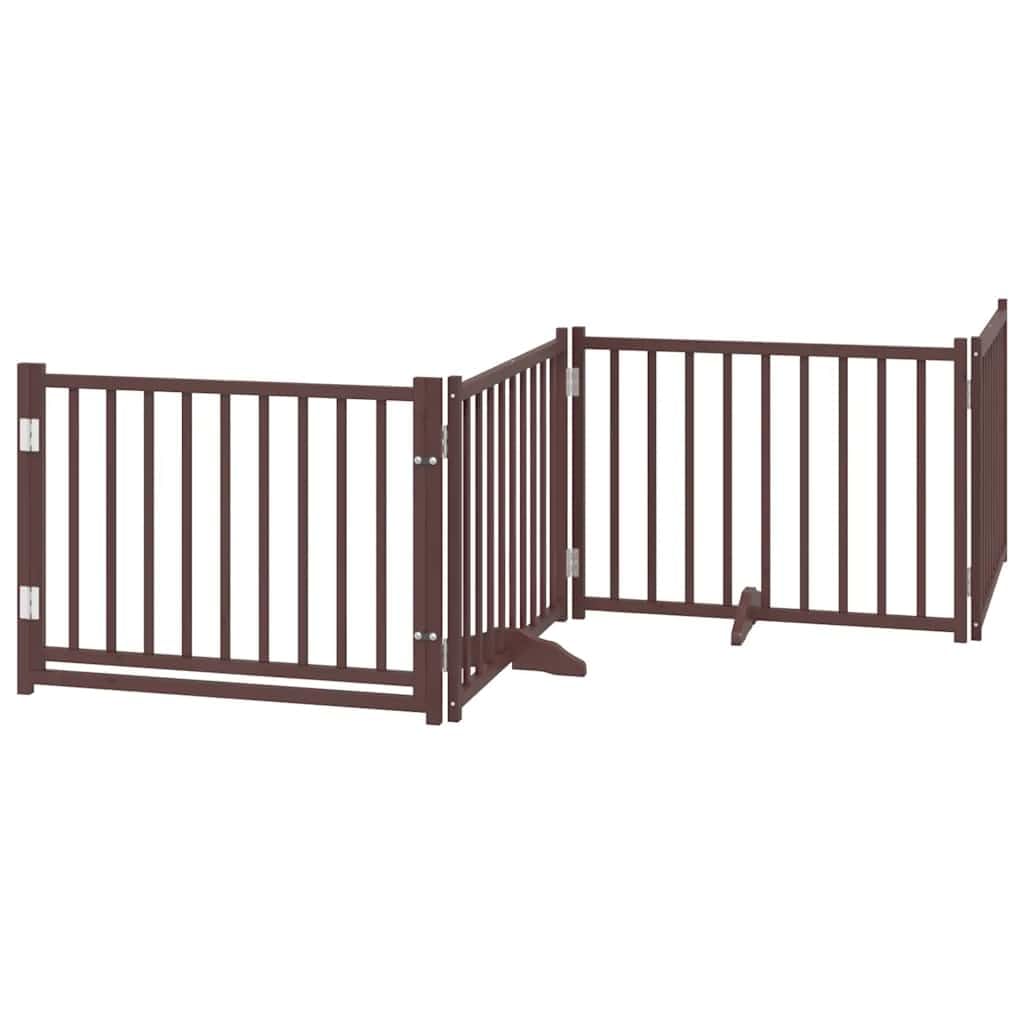 Puerta para perros de madera de álamo marrón, 480 cm de largo, plegable y de pie con puerta, ideal como barrera, protección y seguridad para cachorros y perros pequeños en interiores y