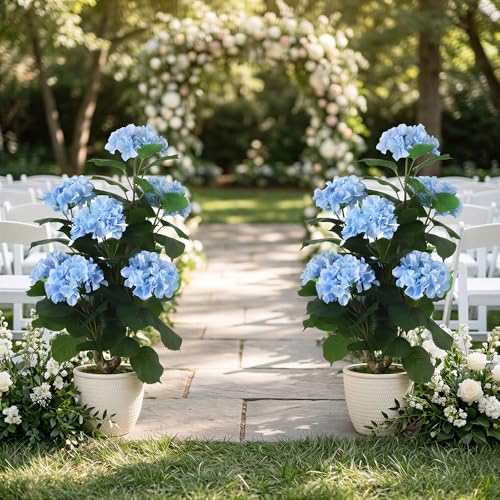 GOCEJOOO 31" Large Artificial Blue Hydrangea Floor Plant, Realistic Faux Silk Floral Arrangement in Black Pot, UV Resistant Tall Outdoor Decorative Flowers for Porch, Patio, Office & Home Entrance