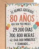 REGALO 80 CUMPLEAÑOS: Esta tarjeta hará su 80 cumpleaños un día inolvidable, añade una tarjeta a tu regalo y haz de ese día algo especial, ponle una sonrisa a esa persona que tanto quieres.