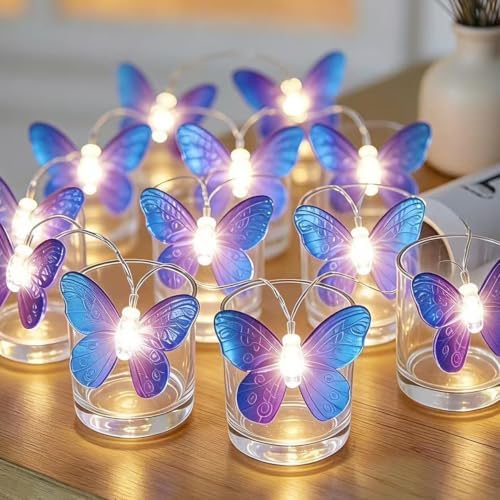 Fielegen 3M 20 LED Butterfly Fairy Lights with Battery Warm White Fairy Lights Butterfly Decorative Lights for Indoor Bedroom Summer Garden Wedding Party Valentine's Day Christmas Decor