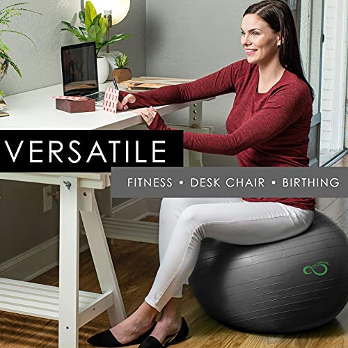 Live Infinitely Exercise Ball (55Cm-95Cm) Extra Thick Professional Grade Balance & Stability Ball- Anti Burst Tested Supports 2200Lbs- Includes Hand Pump & Workout Guide Access (Grey, 95 Cm) #TOP4