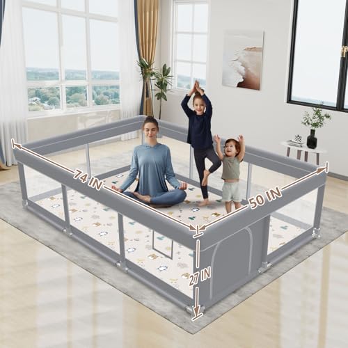 besuhot Large Baby Playpen 74\"x50\" with Mat Play Pens for Babies and Toddlers, Large Play Yards for Indoor & Outdoor with Zipper Gates - Thumbnail 3