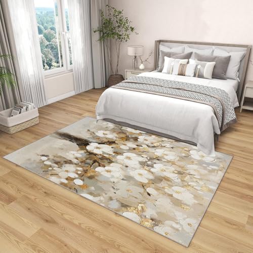 Tapis de salon 3D beige grand format lavable pour chambre - 6