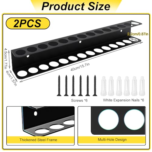 SGZIOO 2 Stück Werkzeughalter Wand, 14 Löcher Werkzeug Wandhalterung, 40cm Schraubendreher Halterung, Schraubendreher Halter mit Schrauben und Expansionsrohr, für Garagen, Werkstätten und Werkbänke