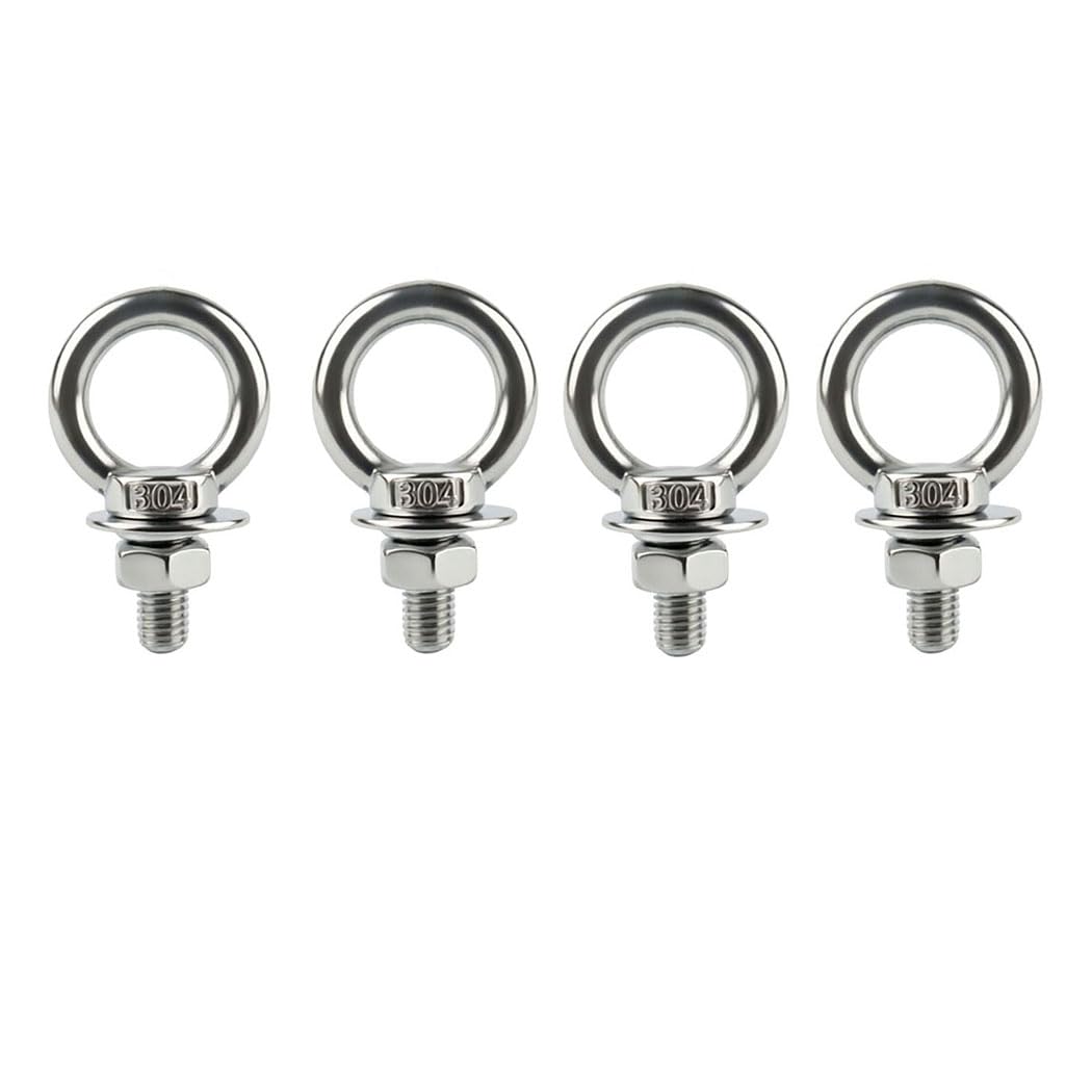 M6X25mm 1/4 "x 1" 304 Stainless Steel Eyebolt with Nut and Washer, Suitable for Swing, Hammock, String lamp, Outdoor Suspension Fastening Device 4-piece