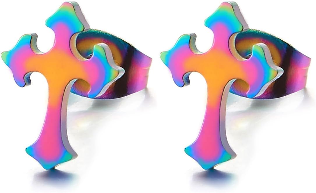 Pair Unisex Plain Cross Stud Earrings of Stainless Steel for Man and Women