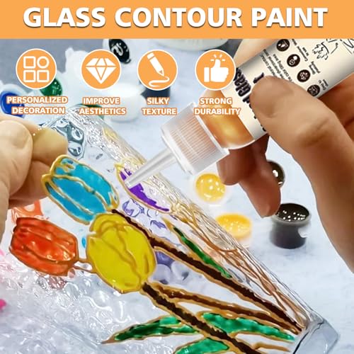 Allony Window Color Konturenfarbe, Glass Paint, Window Color Set Kontur, für Fensterbilder auf Spiegelfliesen Andere Glatte Oberflächen(Gold, Silber, Schwarz、Bronze) - 4*60ML