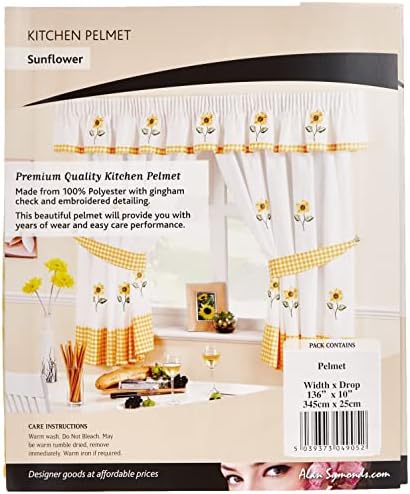 Sunflower Pencil Pleat Headed Kitchen Pelmet, Yellow/White, 136 x 10-Inch