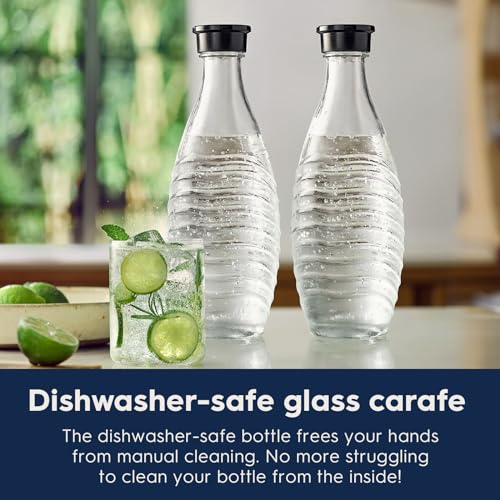 SodaStream - Aqua Fizz Sparkling Water Maker | VALUE BUNDLE | GLASS Carbonator | CQC CO2 System | Includes 2x Elegant Glass Carafes, 2x CO2 Cylinders, 2x Bubly Flavor Drops | Dishwasher Safe | Black