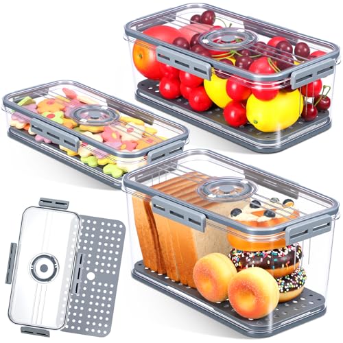 LemonRoad 3 Pack Bread Boxes for Kitchen Countertop Airtight Loaf Bread Storage Container Time Recording 3 Size Breads Keeper Saver Container with Lid for Homemade Breads Toast Loaf Donut and Cookies