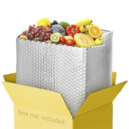 Amiff Insulated Box Liners Pack of 50 Thermal Box Liners 10x10x10 Box Size, Metalized Cold Shipping Boxes with Gusseted Bottom 10 x 10 x 10 for Frozen Food with Adhesive Strip
