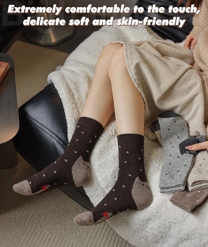 Image of IIG Cute Warm Wool Socks for Women Super Cozy Thick Crew Winter Socks Gifts, 5 Pairs