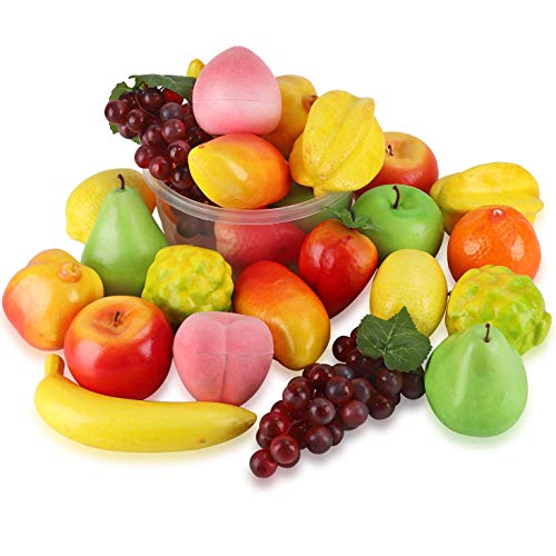 Set of 26 Realistic Artificial Fake Fruit Lifelike Decorative Foam Food Set for Home, Kitchen, Party Decor