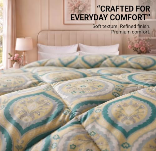 Image of SANMARINO 280 GSM Cotton King Size Comforter | Premium Floral Printed Quilt | Ultra-Soft & Lightweight Reversible AC Blanket for All-Season Comfort, AC Room & Mild Winter - 228x254 cm,Sage Green