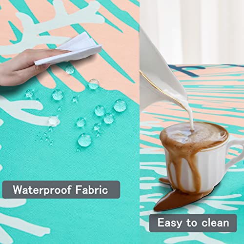Nautical Coastal Tablecloth For Rectangle Table Beach Themed Starfish Coral Seashell Print Table Cloth Waterproof Durable Table Cover For Kitchen Dining Room Indoor/Outdoor Party 52 X 70 Inches #TOP3