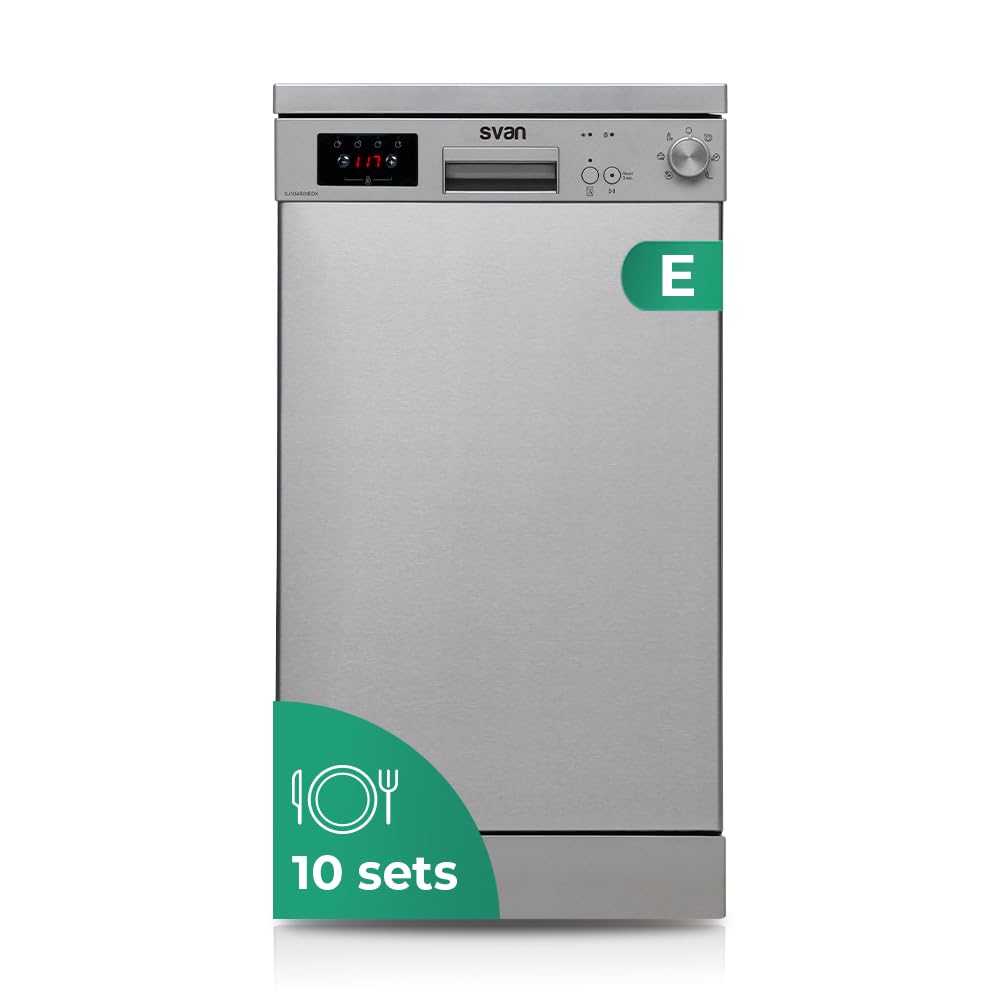 Svan Lavavajillas Inox, Libre Instalación, SJ104501EDX. 10 Cubiertos, 2 Bandejas, 6 Programas, Control Electrónico, Función Stop&Go, Eficiencia Energética Clase E