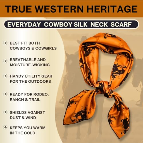 Wild Rag Silk Scarf 36'', Western Cowboy Bandana Square Silky Wild Rags,Mustard & Black Bronco Tribal Scarves for Men & Women2