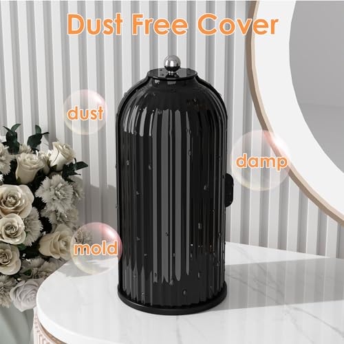 Image of YOOLENS Makeup Brush Holder with Lid 360 Rotating Clear Dustproof Make Up Organizers for Vanity Bathroom Countertop, All Black