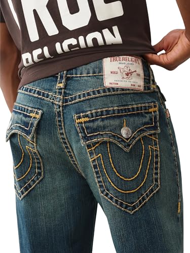 True Religion Men's Bobby Super T Flap Jeans – Relaxed Bootcut Denim with Contrast Stitching & Back Flap Pockets4